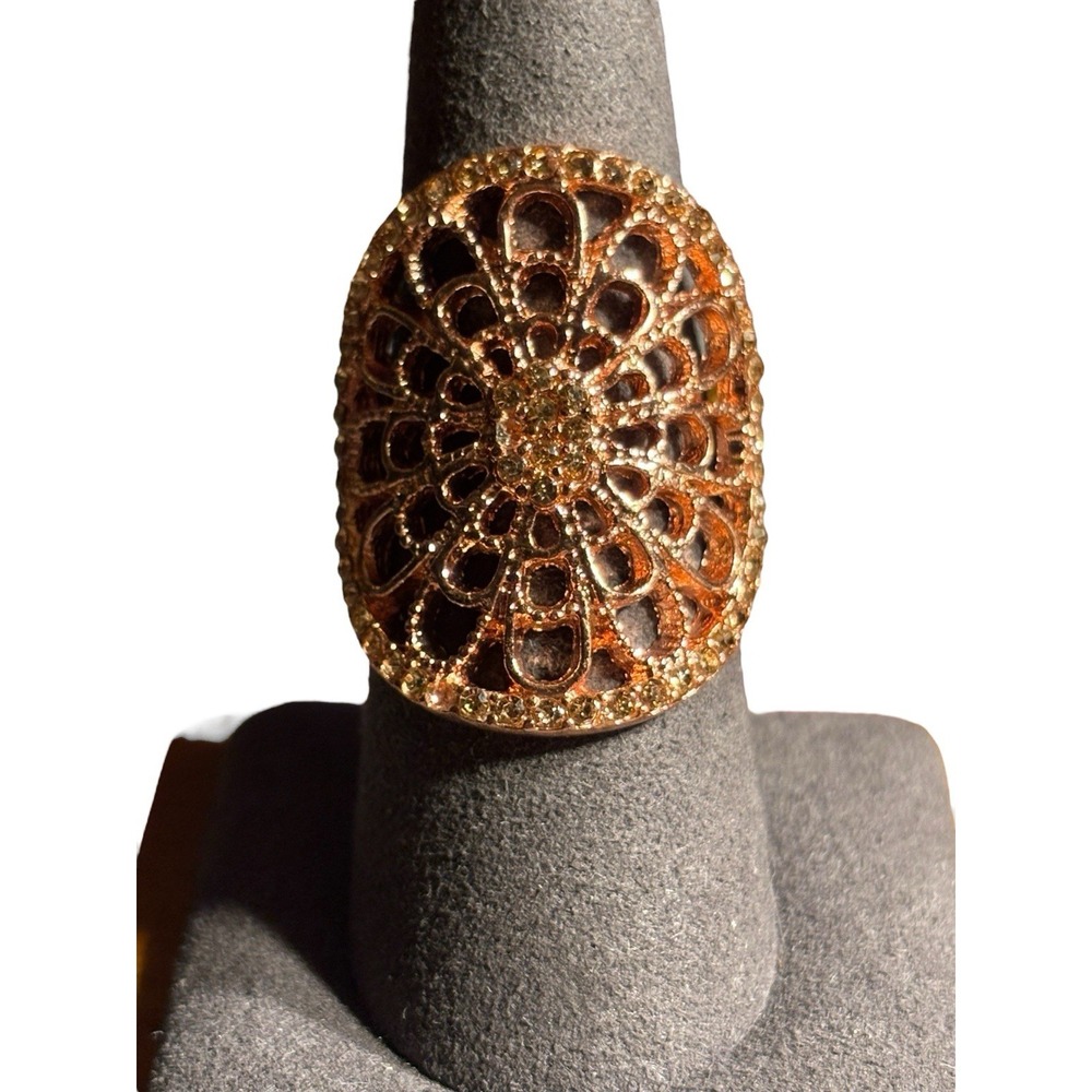 Rose Gold Tone Ring‎ Open Work Chunky Cocktail Stretch Band Geometric Statement